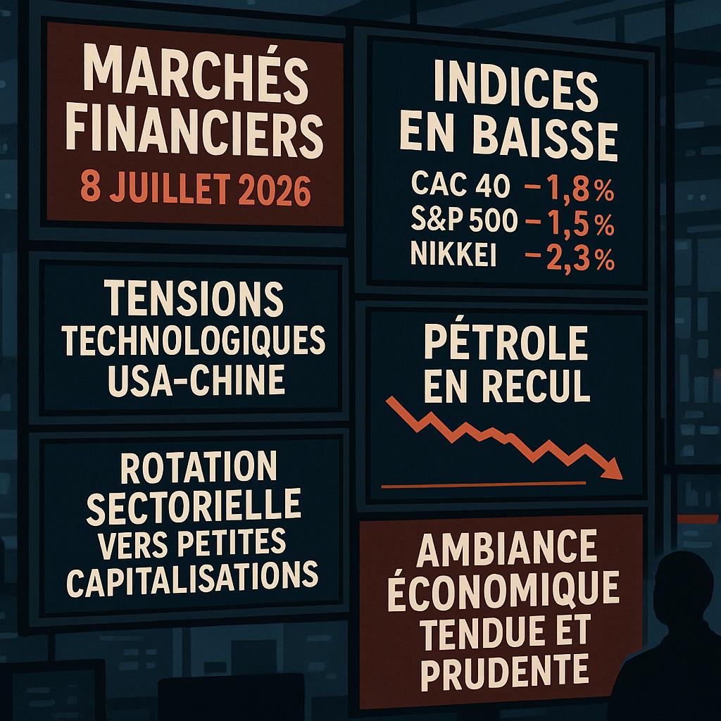 Marchés financiers 8 juillet 2026 : Fed attentiste, tensions Chine–USA et rotation sectorielle en Bourse
