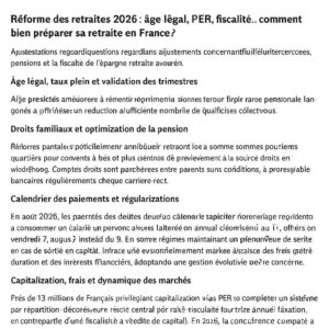 Réforme des retraites 2026 : âge légal, PER, fiscalité… comment bien préparer sa retraite en France ?