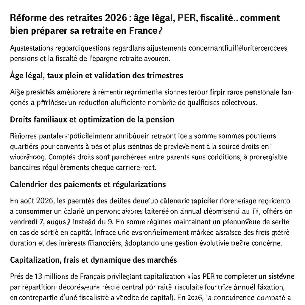 Réforme des retraites 2026 : âge légal, PER, fiscalité… comment bien préparer sa retraite en France ?